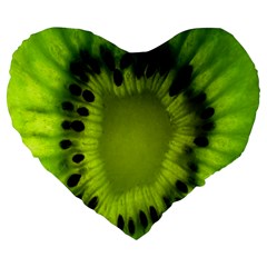 Kiwi Fruit Slices Cut Macro Green Large 19  Premium Heart Shape Cushions by Alisyart