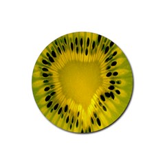 Kiwi Fruit Slices Cut Macro Green Yellow Rubber Round Coaster (4 Pack)  by Alisyart