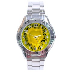 Kiwi Fruit Slices Cut Macro Green Yellow Stainless Steel Analogue Watch