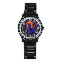 Low Poly Figures Circles Surface Orange Blue Grey Triangle Stainless Steel Round Watch