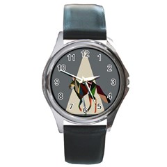 Nature Animals Artwork Geometry Triangle Grey Gray Round Metal Watch