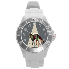 Nature Animals Artwork Geometry Triangle Grey Gray Round Plastic Sport Watch (l)