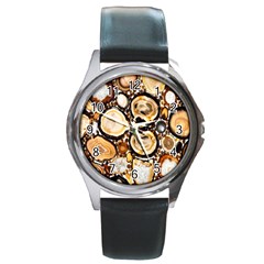 Natural Agate Mosaic Round Metal Watch by Alisyart