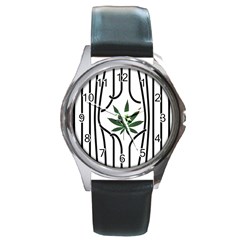 Marijuana Jail Leaf Green Black Round Metal Watch by Alisyart