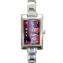 Background Fabric Patterned Blue White And Red Rectangle Italian Charm Watch by Nexatart