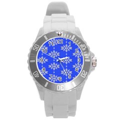 Background For Scrapbooking Or Other Snowflakes Patterns Round Plastic Sport Watch (l) by Nexatart