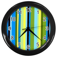 Simple Lines Rainbow Color Blue Green Yellow Black Wall Clocks (black) by Alisyart