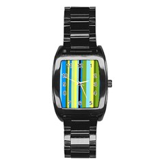 Simple Lines Rainbow Color Blue Green Yellow Black Stainless Steel Barrel Watch