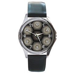 Sunflower Black White Round Metal Watch