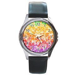 Spots Paint Color Green Yellow Pink Purple Round Metal Watch