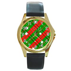 Background Abstract Christmas Round Gold Metal Watch