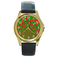 Background Abstract Christmas Pattern Round Gold Metal Watch