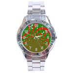 Background Abstract Christmas Pattern Stainless Steel Analogue Watch Front