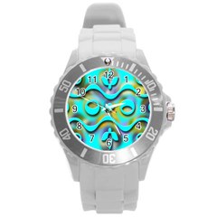 Background Braid Fantasy Blue Round Plastic Sport Watch (l) by Nexatart