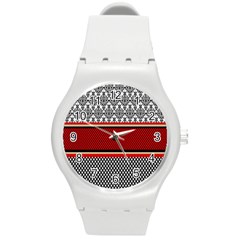 Background Damask Red Black Round Plastic Sport Watch (m) by Nexatart