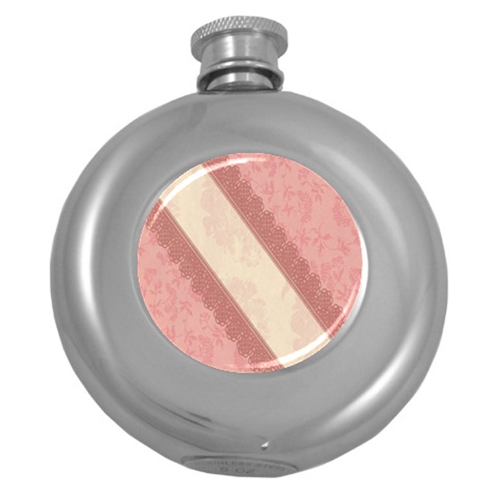 Background Pink Great Floral Design Round Hip Flask (5 oz)