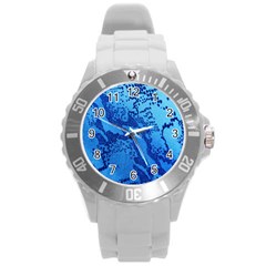 Background Tissu Fleur Bleu Round Plastic Sport Watch (l) by Nexatart