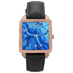 Background Tissu Fleur Bleu Rose Gold Leather Watch  by Nexatart