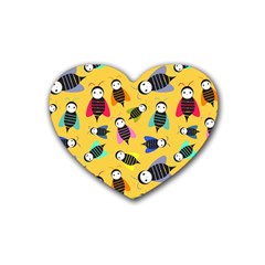 Bees Animal Pattern Heart Coaster (4 Pack)  by Nexatart