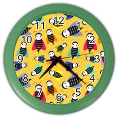 Bees Animal Pattern Color Wall Clocks by Nexatart