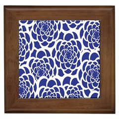 Blue And White Flower Background Framed Tiles