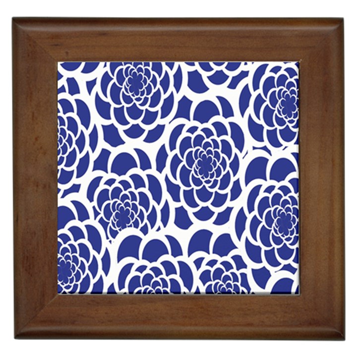 Blue And White Flower Background Framed Tiles