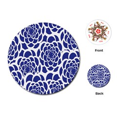 Blue And White Flower Background Playing Cards (round)  by Nexatart