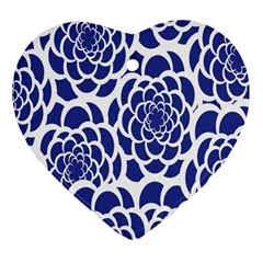 Blue And White Flower Background Heart Ornament (two Sides) by Nexatart