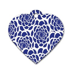 Blue And White Flower Background Dog Tag Heart (one Side) by Nexatart