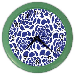 Blue And White Flower Background Color Wall Clocks by Nexatart