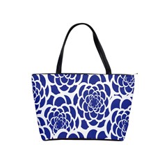 Blue And White Flower Background Shoulder Handbags by Nexatart