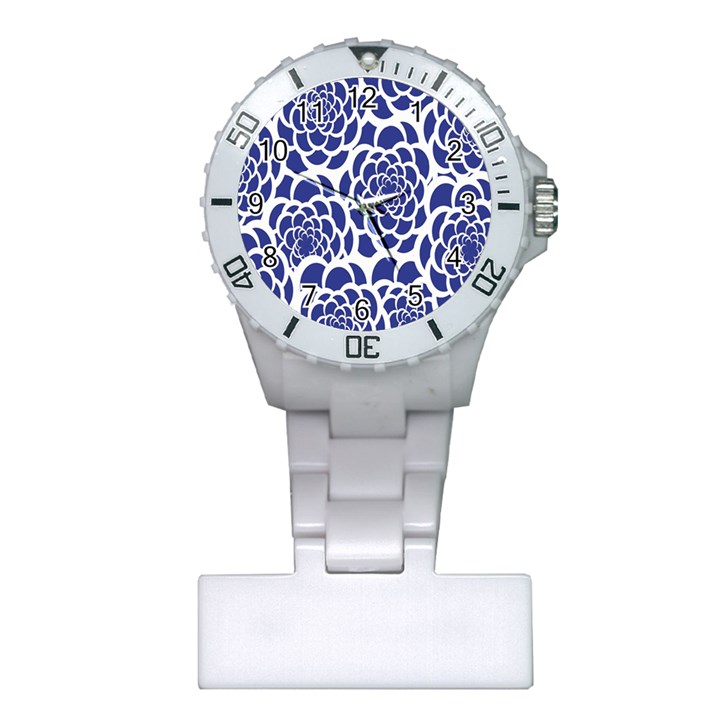 Blue And White Flower Background Plastic Nurses Watch