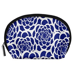 Blue And White Flower Background Accessory Pouches (large)  by Nexatart