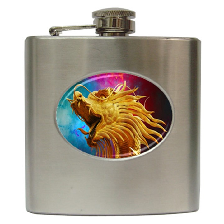 Broncefigur Golden Dragon Hip Flask (6 oz)