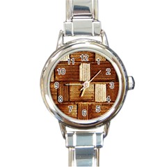 Brown Wall Tile Design Texture Pattern Round Italian Charm Watch