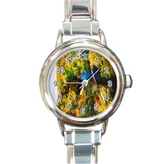 Bridge River Forest Trees Autumn Round Italian Charm Watch by Nexatart