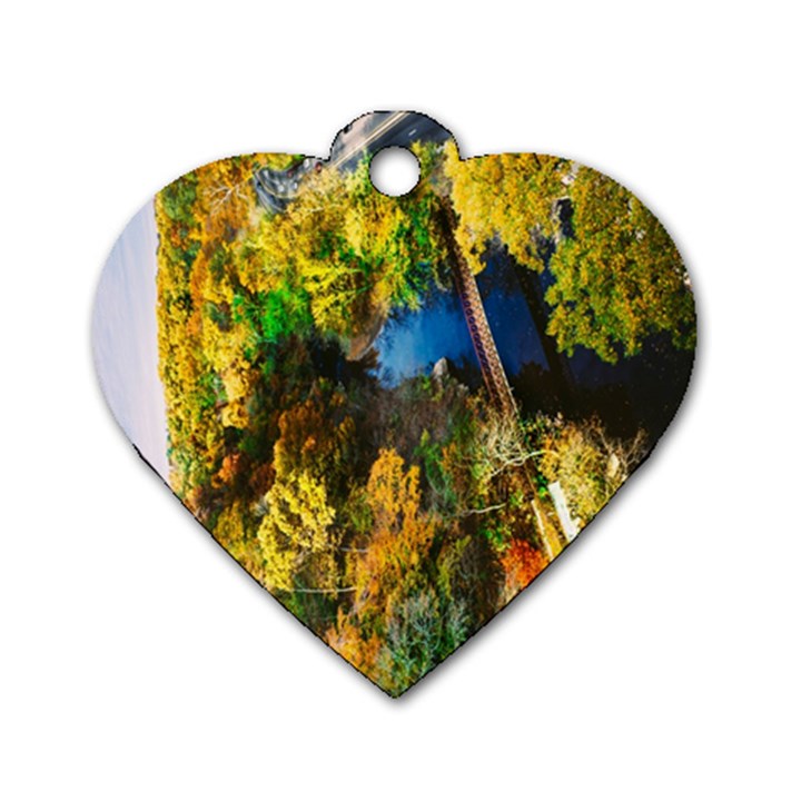 Bridge River Forest Trees Autumn Dog Tag Heart (One Side)