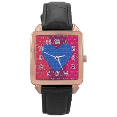 Butterfly Heart Pattern Rose Gold Leather Watch 