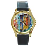 Buenos Aires Travel Round Gold Metal Watch Front