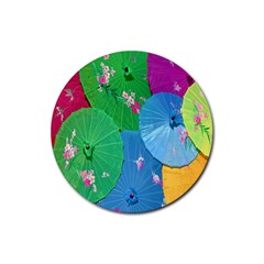 Chinese Umbrellas Screens Colorful Rubber Round Coaster (4 Pack) 