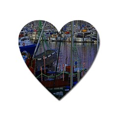 Christmas Boats In Harbor Heart Magnet by Nexatart