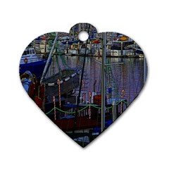 Christmas Boats In Harbor Dog Tag Heart (two Sides)