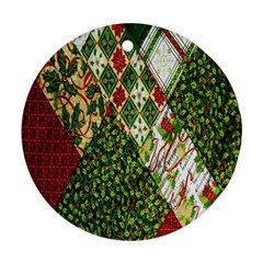 Christmas Quilt Background Round Ornament (two Sides)