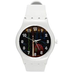 Christmas Xmas Bag Pattern Round Plastic Sport Watch (M)