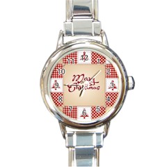 Christmas Xmas Patterns Pattern Round Italian Charm Watch