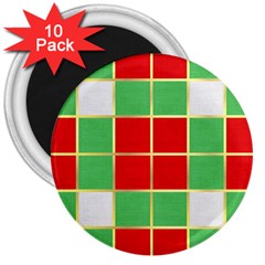 Christmas Fabric Textile Red Green 3  Magnets (10 Pack)  by Nexatart