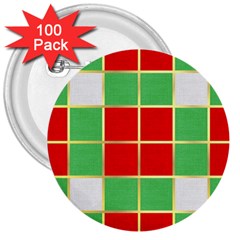 Christmas Fabric Textile Red Green 3  Buttons (100 Pack)  by Nexatart