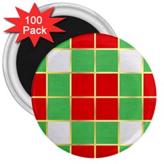 Christmas Fabric Textile Red Green 3  Magnets (100 Pack) by Nexatart