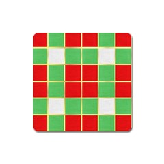 Christmas Fabric Textile Red Green Square Magnet by Nexatart