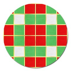 Christmas Fabric Textile Red Green Magnet 5  (round) by Nexatart